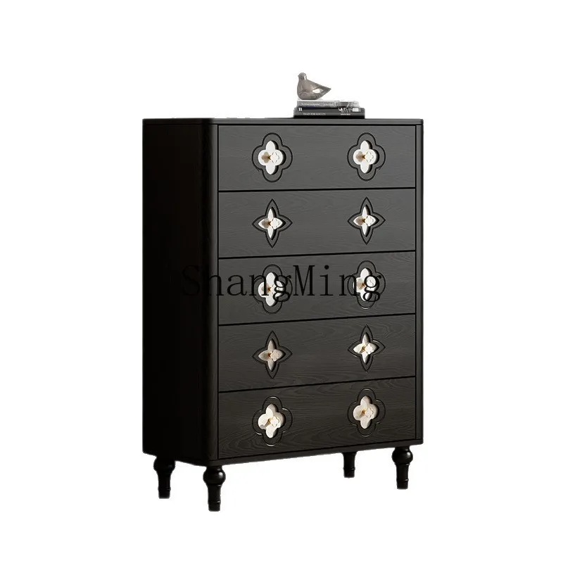 

ZYY premium exquisite retro black solid wood bedroom locker bedside drawer cabinet living room wall storage chest of drawers