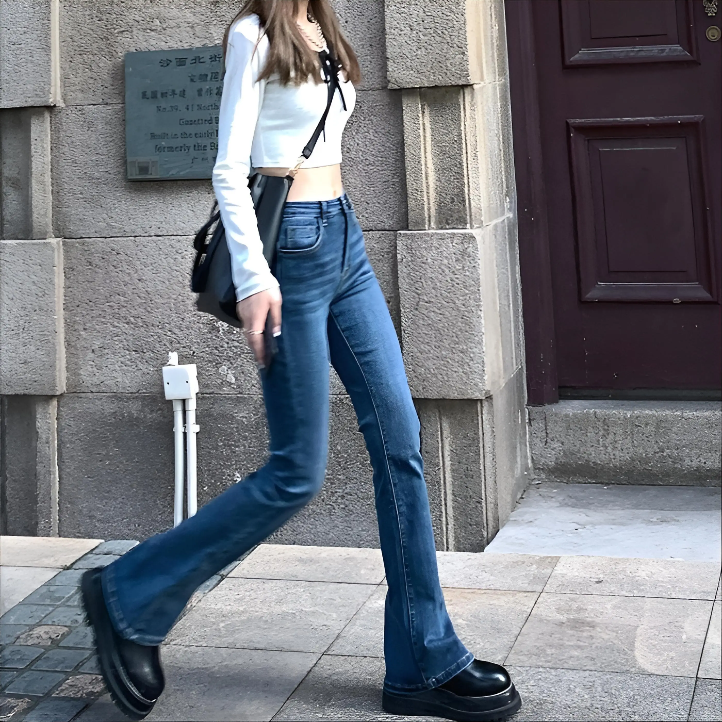 

Bootcut Jeans Woman Black Women Alphabet Full Summer Cottagecore Female Studded American Style Hight Side Tassels Leg Lifting GF