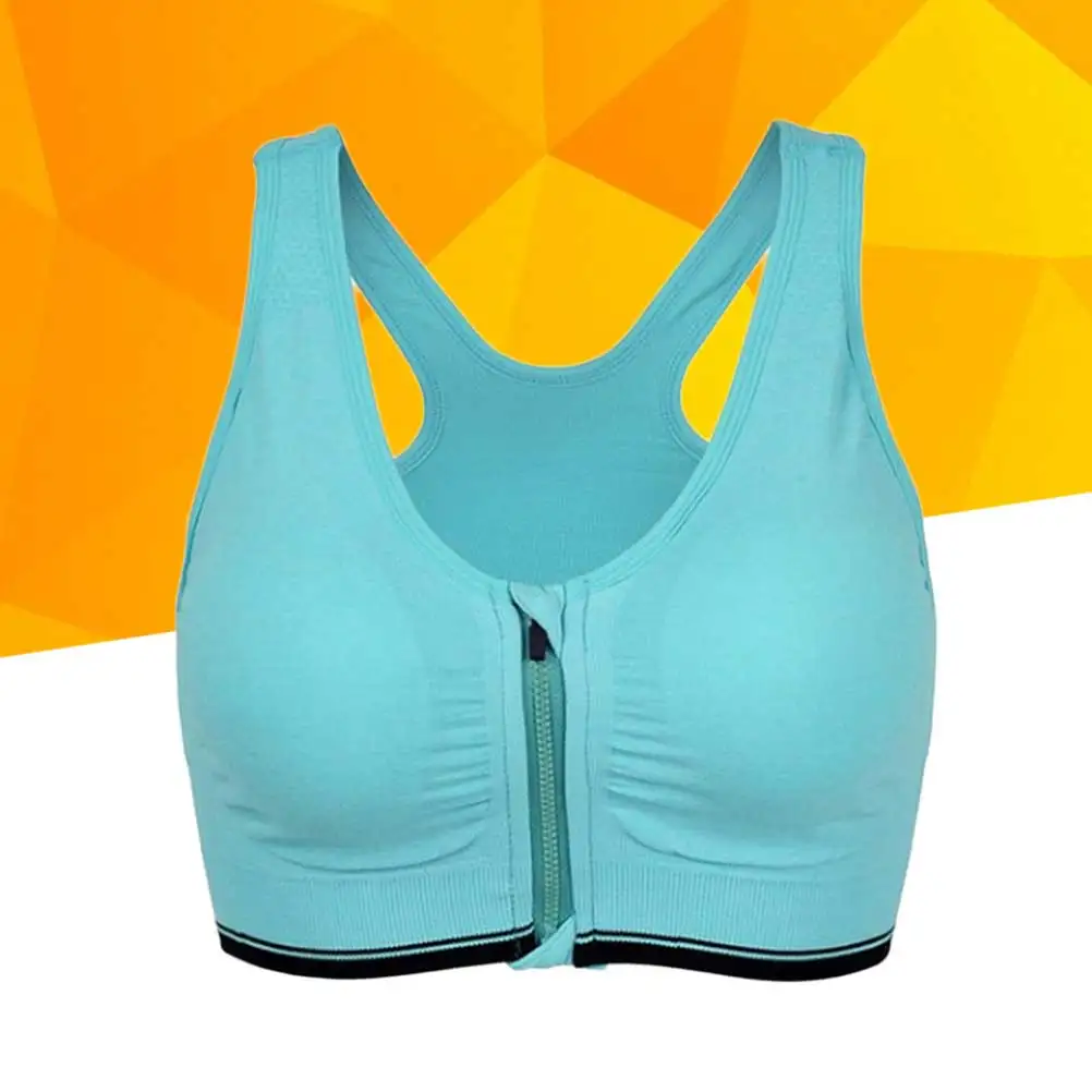 

Wireless Sports Bra Front Zipper Shockproof Padded Yoga Top For High Impact Running Workout Fitness S Green