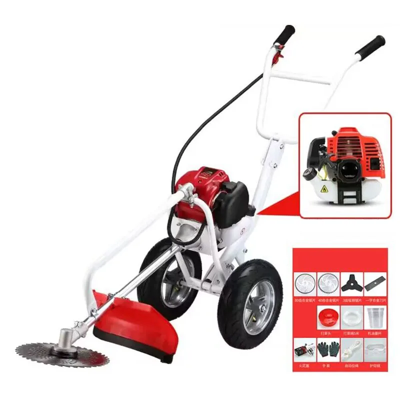 Portable weeding machine hand push weeding machine lawn mower tiller 2 stroke 52CC host with weeding wheel 2.5KW 2.2 horsepower