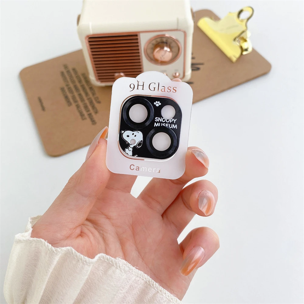 3D Metal Camera Lens Glass Protector per iPhone 11 12 13 Mini 14 Plus 15 Pro Max Kitty Kuromi Cinnamoroll Mickey Stitch Duffy