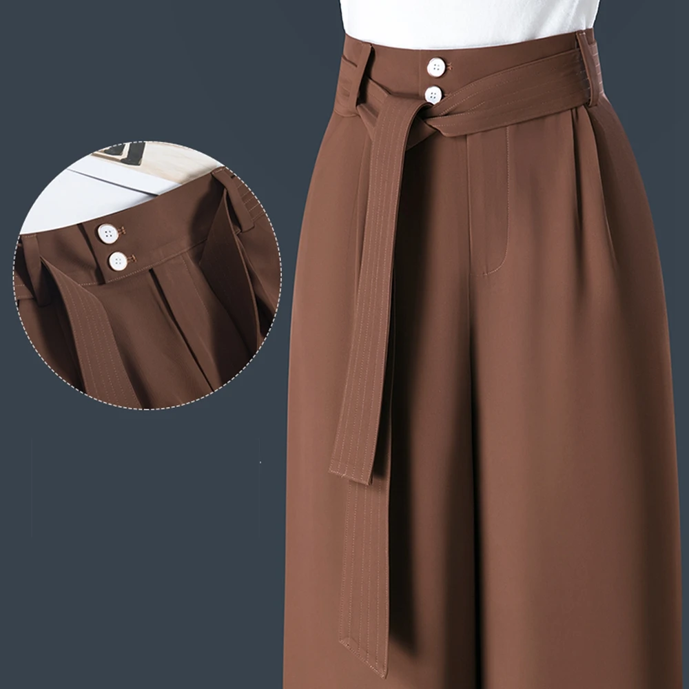 

White Ice Silk High Waist Wide Leg Pants Solid Color Casual Pants Spring/Summer Women's New Middle Age Pants Loose Pants M-5XL