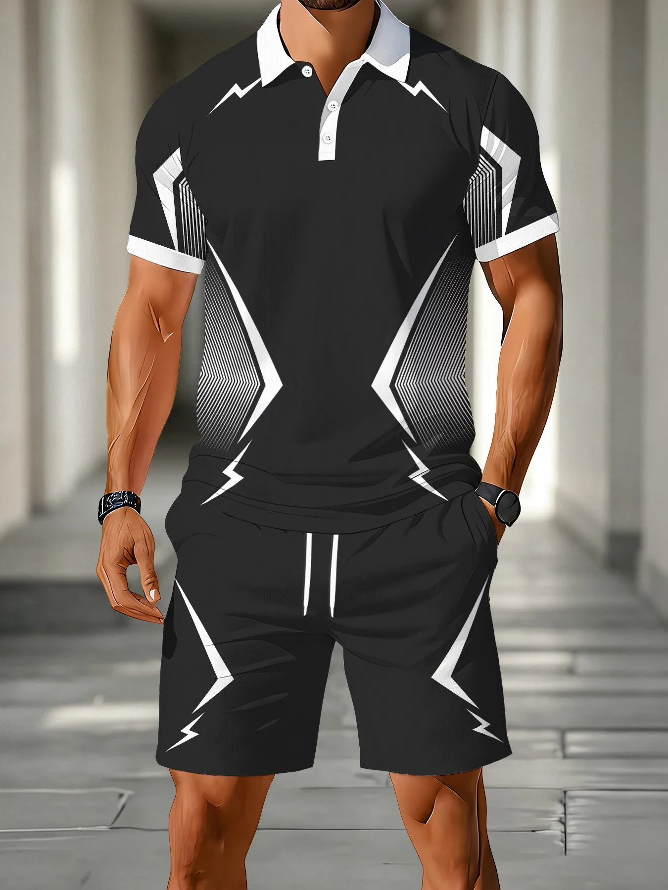 

2026 Summer American Men's Polo Shirt Set for Outdoor Sports Fashionable Casual Soft Breathable with 3D Pattern Print