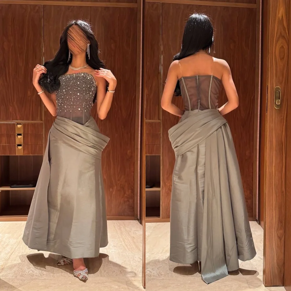 

Customized Sparkle Sequined Pleat Strapless Trumpet Midi Dresses Bespoke Occasion Evening Gown Classic Exquisite High Quality