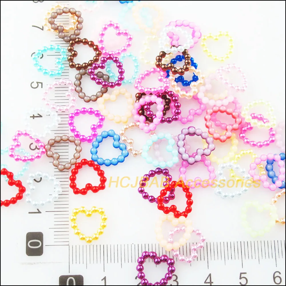 200Pcs Mixed Heart Circle Acrylic Plastic Spacer Beads Charms 11mm