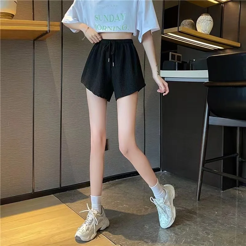 Women's casual drawstring sports shorts summer slim fit high waist yoga A-line shorts loose women's running straight shorts image 4