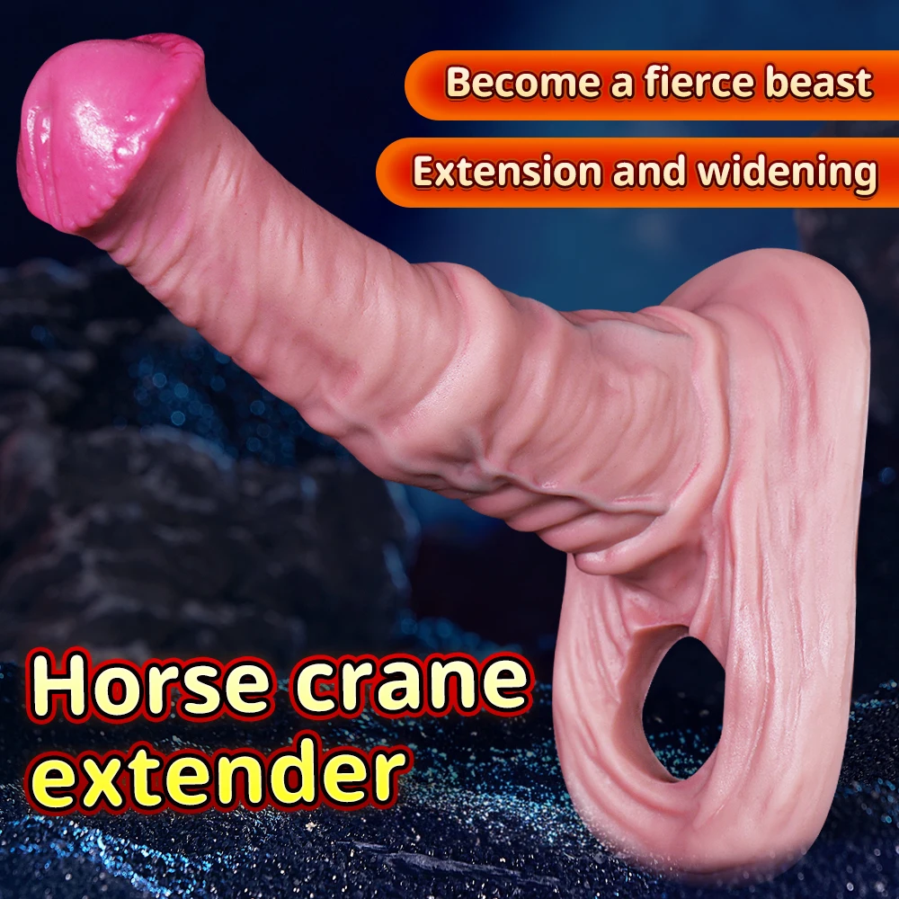 Horse Penis Penile Condom Wearable Cock Ring Realistic Animal Dildos Bestiality Fantasy Sex Lovemaking Penis Thickened Cover Toy