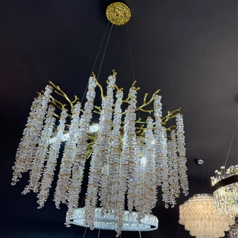 Moderno luxo ramo teto lustre de cristal ouro para o quarto sala estar jantar ramos redondos lampara lâmpadas para o quarto