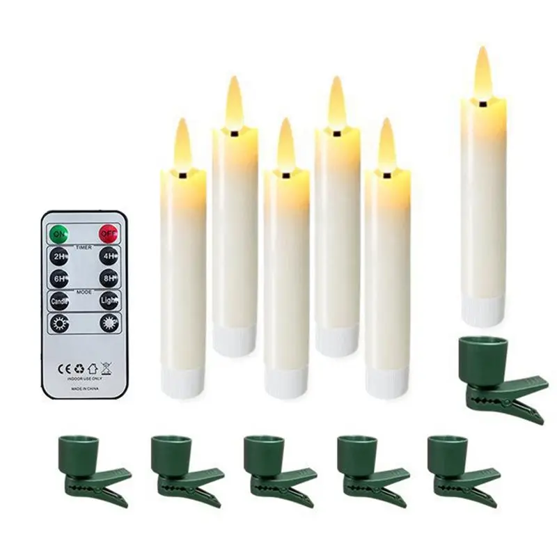 A60z6pcs Flameless LED Taper Candles Se Flameless 3D Wick Candles Clip-On Christmas Tree With Remote Timer For Home Decormay