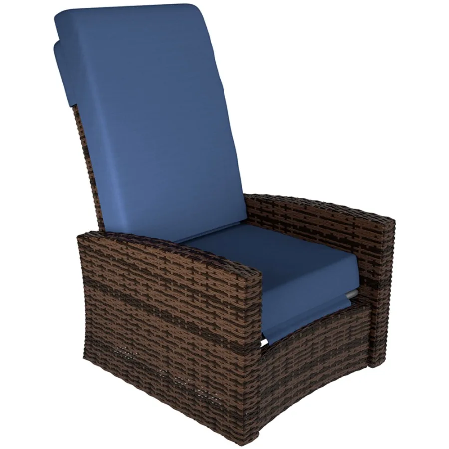 

Outdoor Wicker Swivel Recliner Chair Lifting Footrest 360 Rotating Basic Waterresistant Cushions Dark Blue