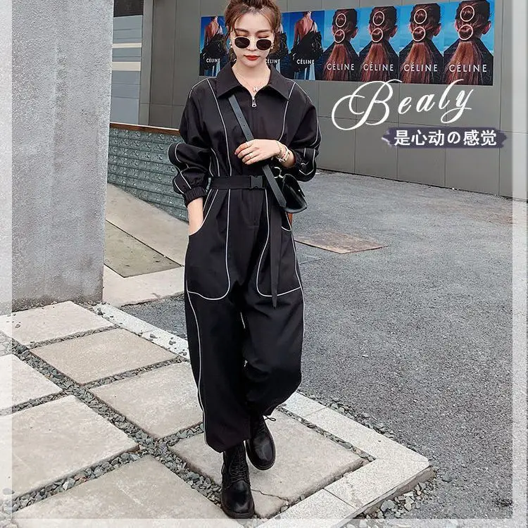 Spring Autumn New Design Sense Fashion Loose Leisure Age-reducing Wide-leg Tooling Jumpsuit Womens Jumpsuit