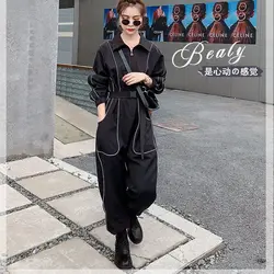 Spring Autumn New Design Sense Fashion Loose Leisure Age-reducing Wide-leg Tooling Jumpsuit Womens Jumpsuit