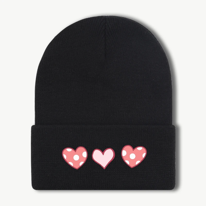 Polka Dot Heart Print Beanie Warm and Comfortable Knit Hat with Ear Flaps Sweet, Playful, and Retro Polka Dot Style Fashionable