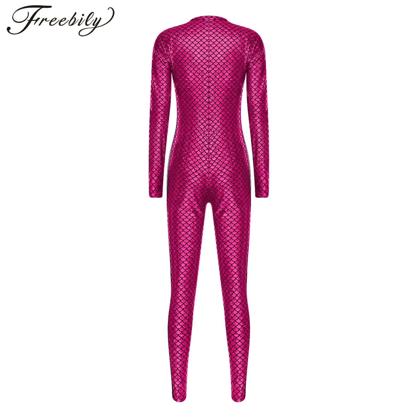 

Jumpsuits for Women Fish-scale Print Metallic Shiny Jumpsuit Full-body Bodysuit Unitard Mermaid Cosplay Costume Festival Outfit