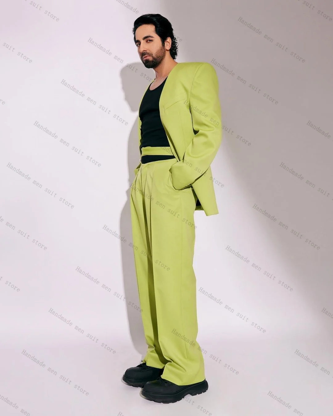 Fashion Green Men Suit Set 2 Piece Blazer+Belt Pants Wedding Tuxedos Guest Coat Cotton Customized Formal Office Business Jacket