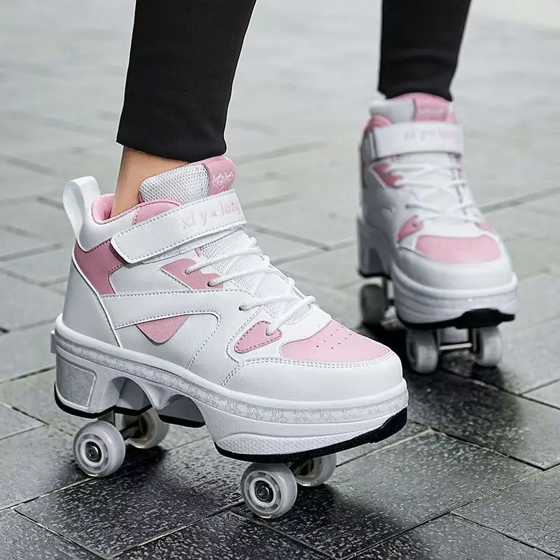 

Deformation Roller Skates 4 Wheels Skate Shoes Parkour Sports Skateboard Shoes Unisex Sneakers Children Roller Skates Kid Shoes