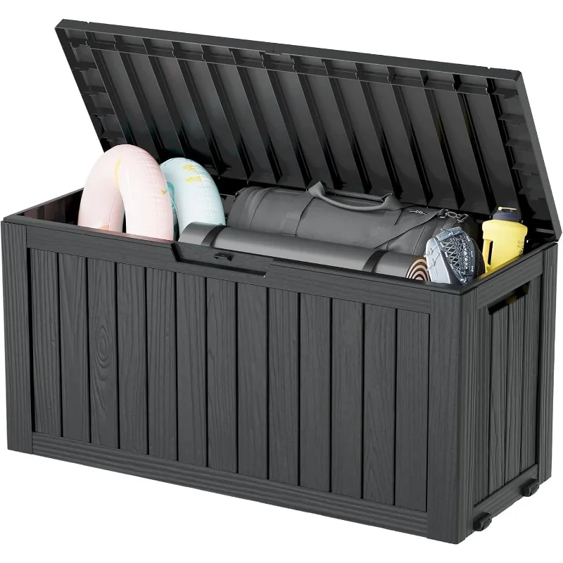 

Deck Box, 72 Gallon Resin Indoor and Outdoor Storage Boxes Waterproof for Garden Tools, Pool Accessories Storage Bench,