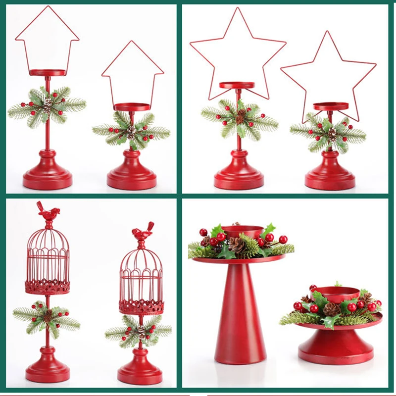 

Christmas Candle Holder Metal Birdcage Candle Holder Christmas Tealight Candlestick Decoration Luxury Evergreen with Red Berries