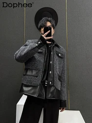 Autumn New Contrast Color Leather Stitching Fashionable Thickened Short Jacket Handsome Man Motorcycle Long Sleeve Jacket