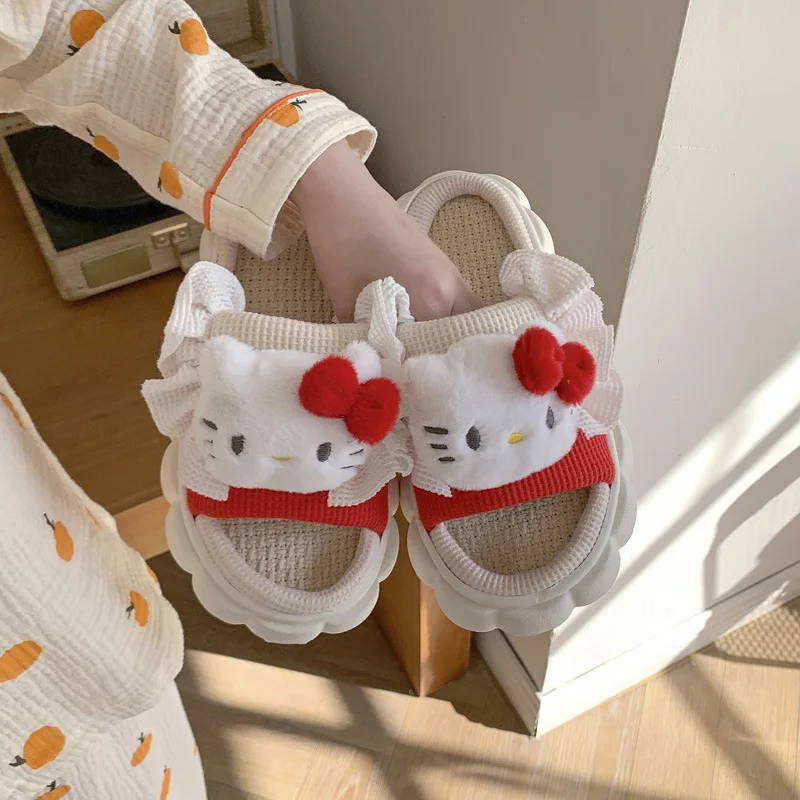 Sanrio Home Slippers Hello Kitty Kuromi Indoor Four Seasons Slippers Women Anti-Sli Shoes Cartoon Comfortable Breathable Shoes