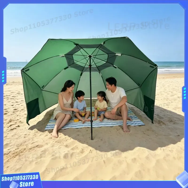 2.4m Portable Beach Tent Umbrella Large Fishing Parasol Multi Functional Canopy for Camping Team Outdoor Sun Shelter