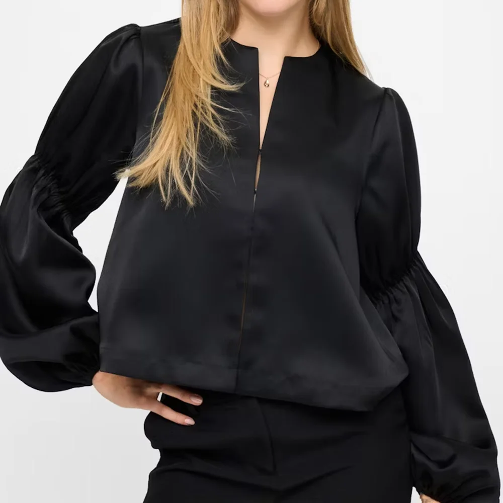 Ticketsx femmes solide chemise froncée élégant ample simple poitrine Blouse chemise mode femme décontracté haute rue fête dame chemise