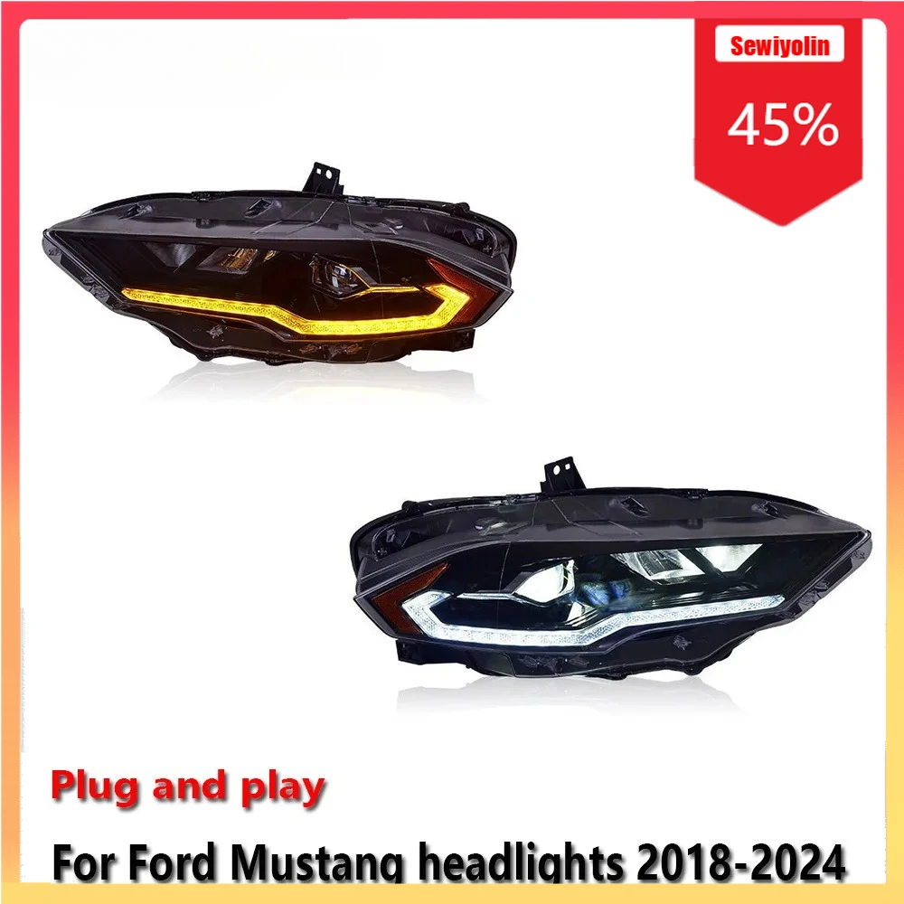 

Car LED Headlight Automobile PartsFor Ford Mustang 2018-2024 Fog DRL Brake Turn Signal Lamp Plug and Play