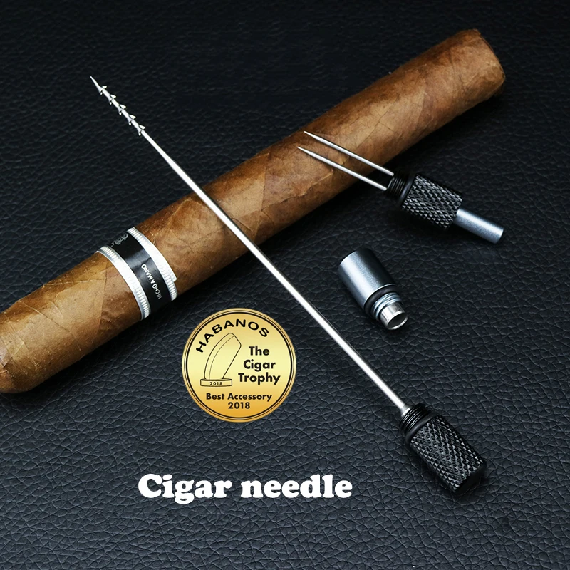 Portable Cigar Cutter Cigar Draw Enhancer Tool Dredge Drilled Stainless Steel Cuba Cutter Punch Sharp Cigar Needles w Gift Box