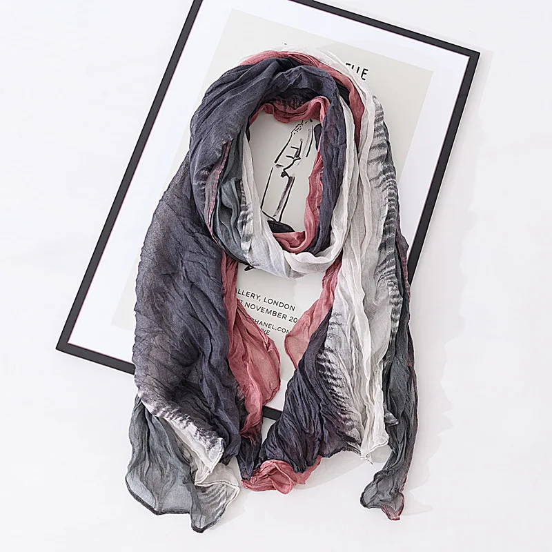 Tie-dyeing Gradient Fashion Pleated Women Foulard Elegant Long Scarf Solid Shawl Hijab Beautiful