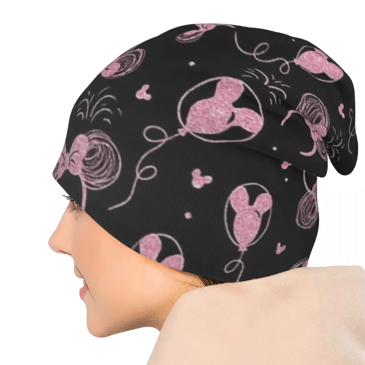 Roze Glitter Mickey Minnie Mouse Oren Skullies Mutsen Hoed Lente Mannen Vrouwen Outdoor Cap Warm Tweeërlei gebruik Motorkap Hoeden