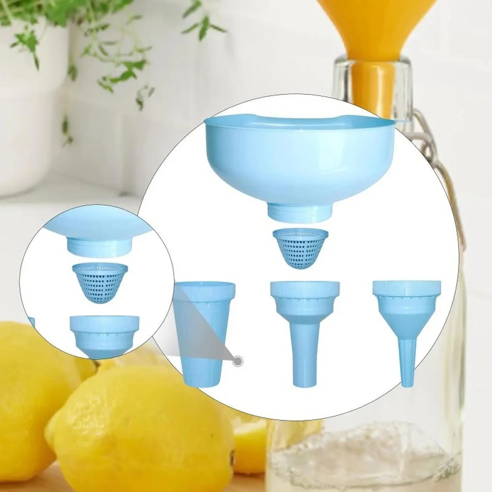 Kitchen Funnel Multipack with 5 Size Options and Integrated Mesh Filter for Oil Wine For Fruit Preserve and for sauce Use