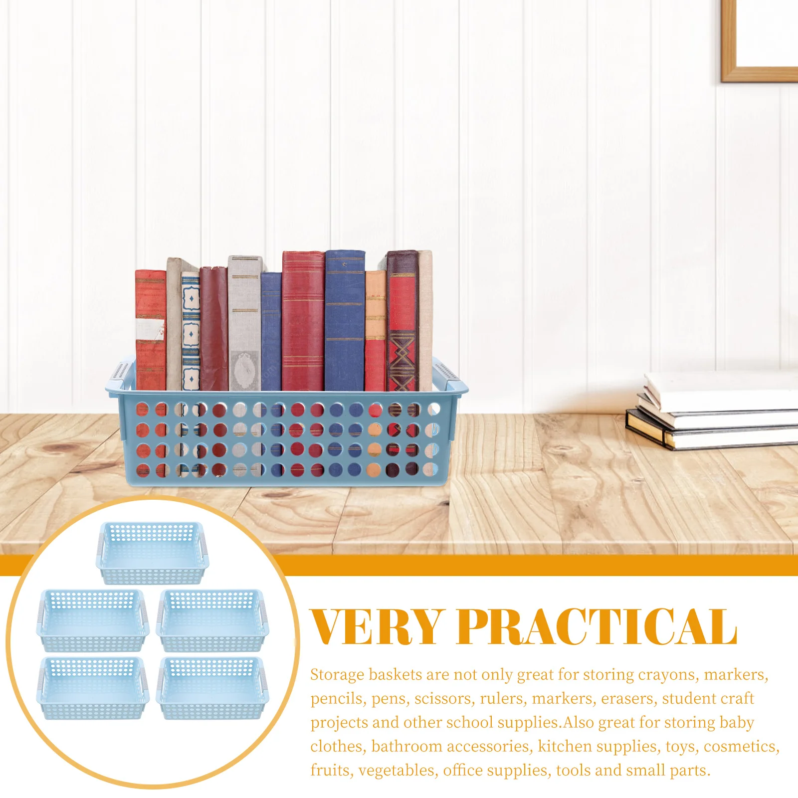 

5pcs Plastic Hollow Storage Baskets For Home Office Bathroom Box Desktop Sundries Holder Multi-Function Long Box