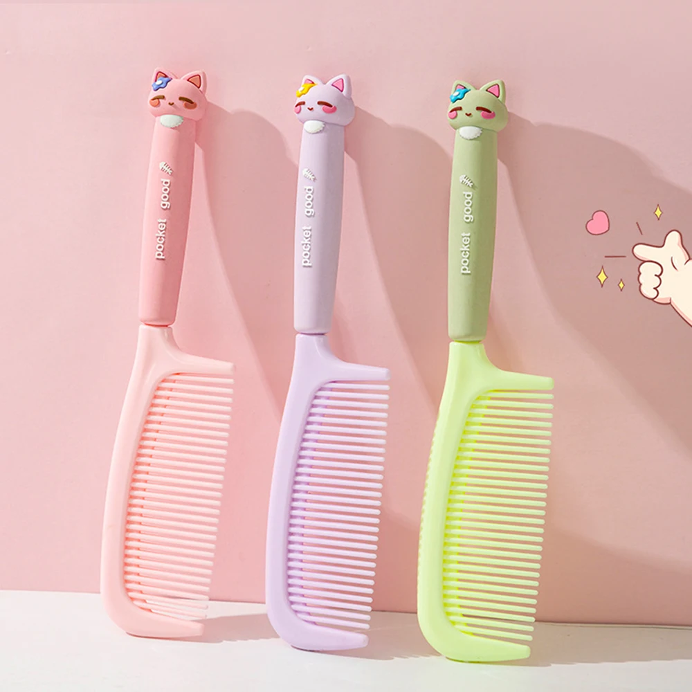 

1pcs Women's Detangling Comb Fine-Tooth Dressing and Haircut Comb for Wet or Dry Hair Cartoon Cute kitten non-slip handle Tools