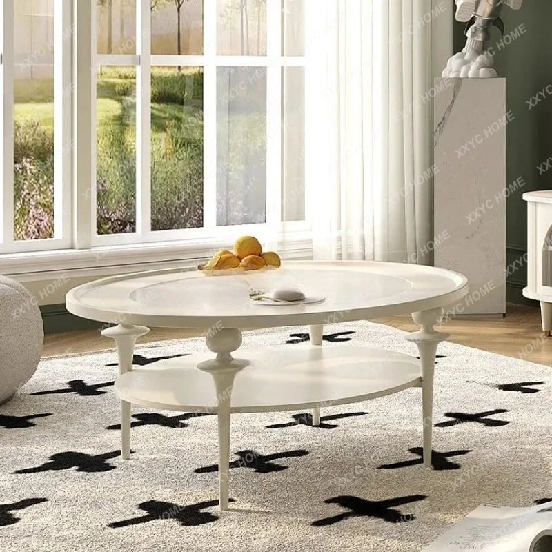 AA cream wind solid wood coffee table round glass small apartment living room advanced TV cabinet table