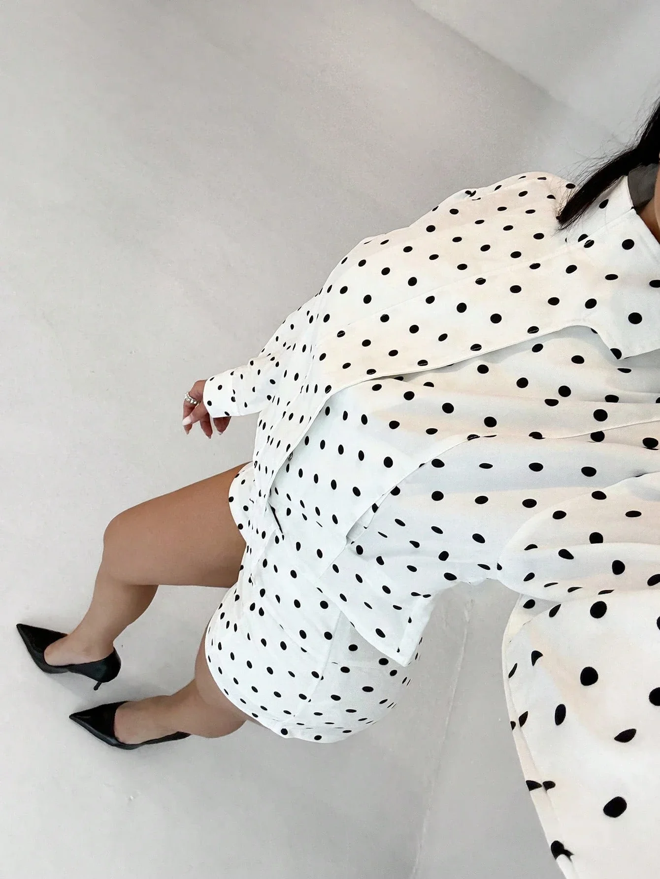 

Женская куртка с длинными рукавами и молнией спереди в горошек и шорты, повседневный свободный комплект из 2 предметов, уличная одежда в стиле Y2K