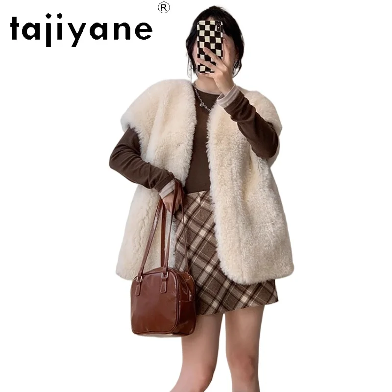TAJIYANE 100% メリノウールシープスキンベスト女性カジュアルノースリーブリアルファーコート高品質冬服 2025 куртка женская
