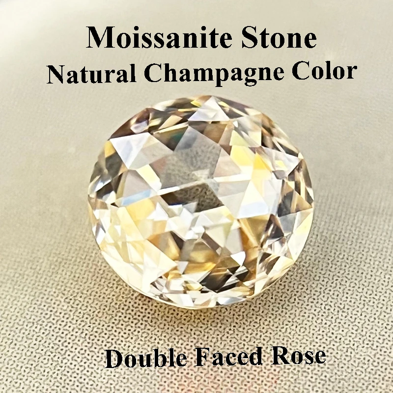 

Moissanite Champagne Color Round Shape Double Faced Rose Cut Charms Beads for DIY Jewelry Making Materials with GRA Certificate