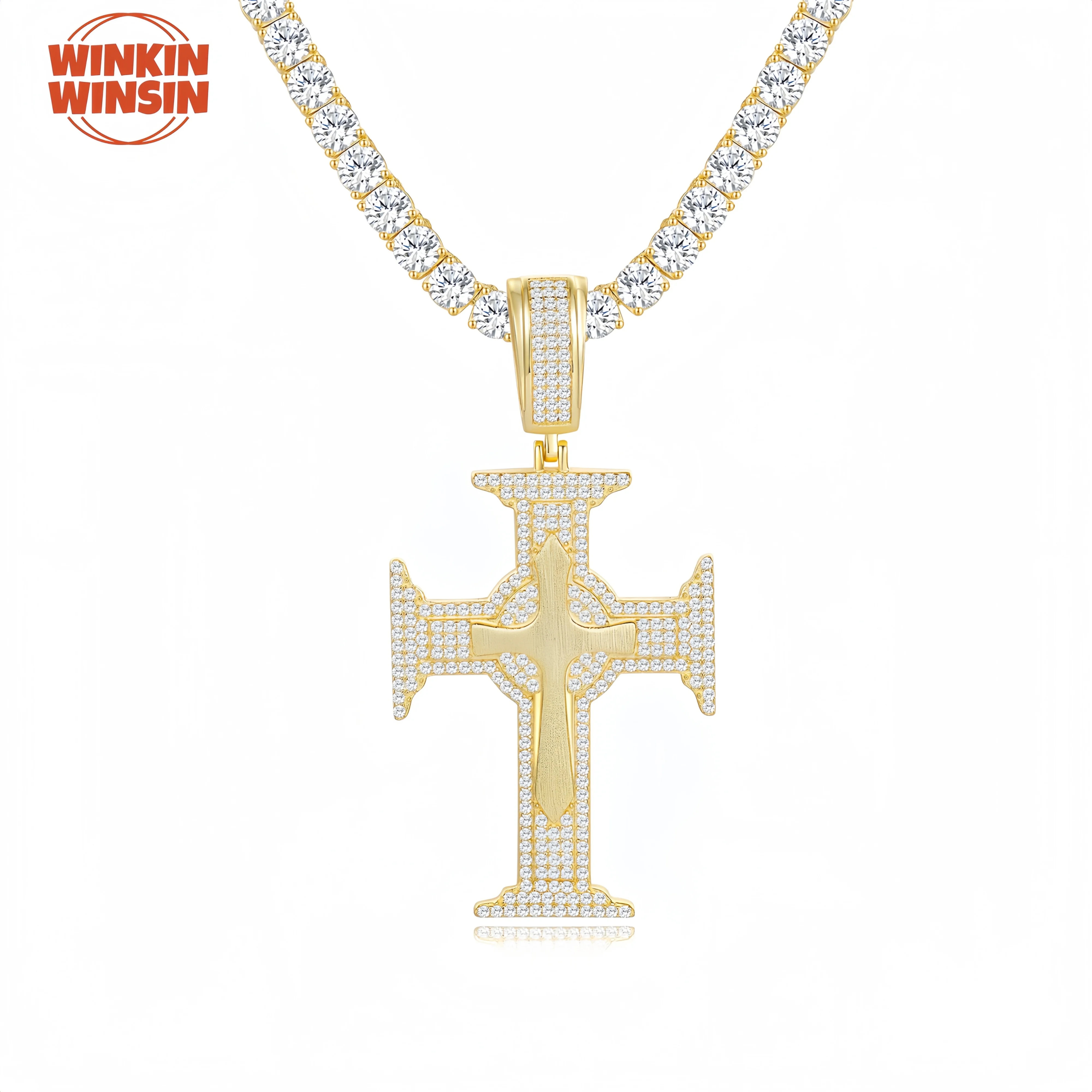 

Winkin Winsin модное брендовое ожерелье из стерлингового серебра 925 пробы с подвеской в виде креста, украшенное ювелирным изделием в стиле хип-хоп с муассанитом