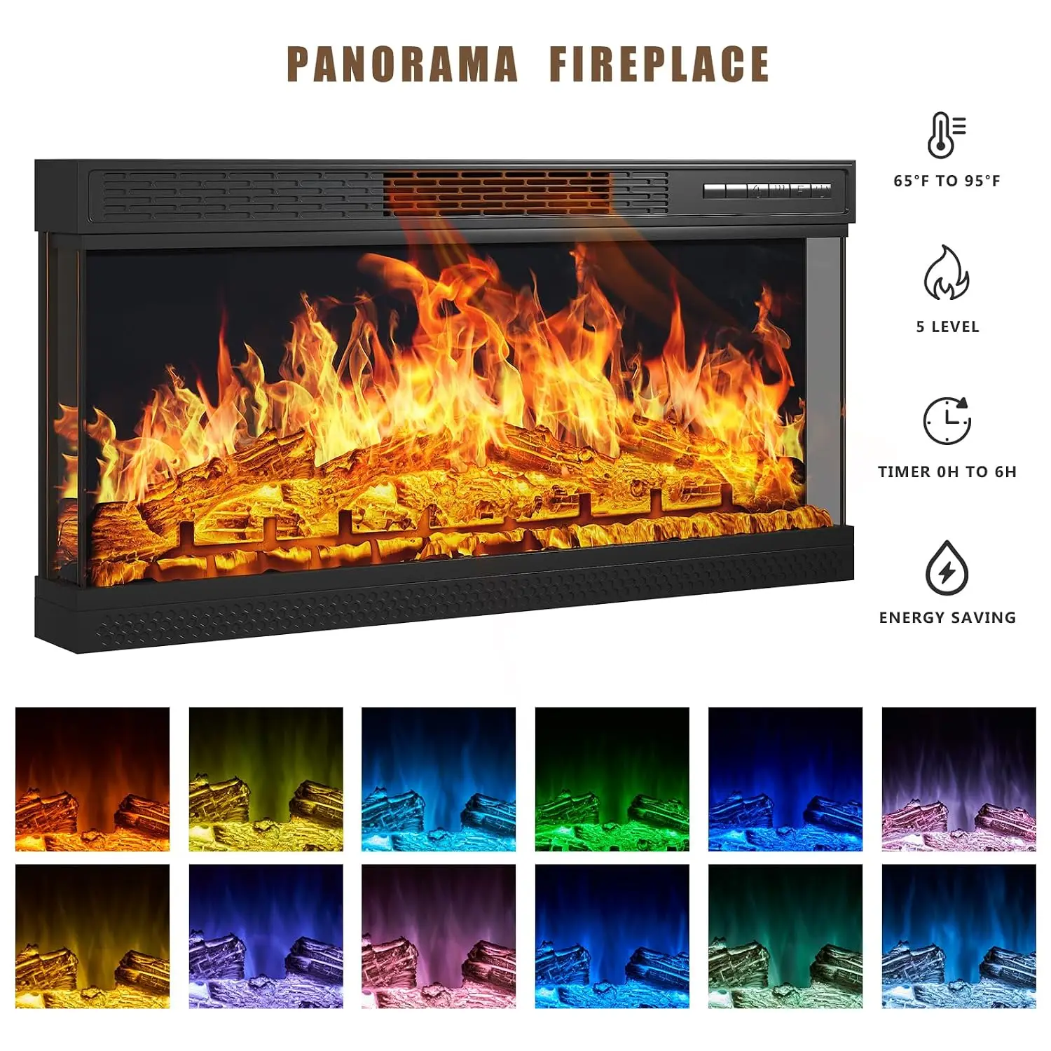 70'' Farmhouse TV Stand with 36'' Electric Fireplace, 3-Sided Glass, LED Flame Lights, Storage Drawers & Cabinets, Customized
