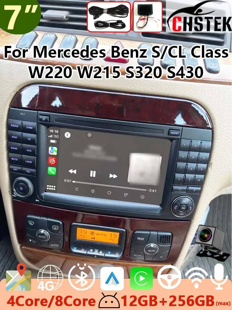 CHSTEK Auto OEM Android-System Stereoanlage für Mercedes Benz S-Klasse W220 CL-Klasse W215 S280 S430 4G GPS WIFI Freisprecheinrichtung Autoradio