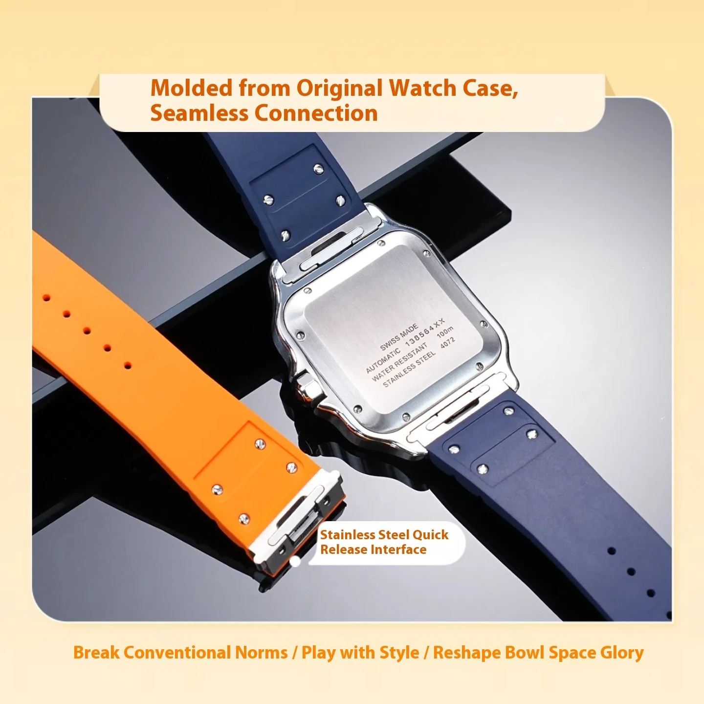 For Santos De Cartier WSSA0009 WSSA0018 39.8mm Deal FKM Watch Strap Quick Release Watch Band Waterproof Rubber Wristband 19 21mm - view 3