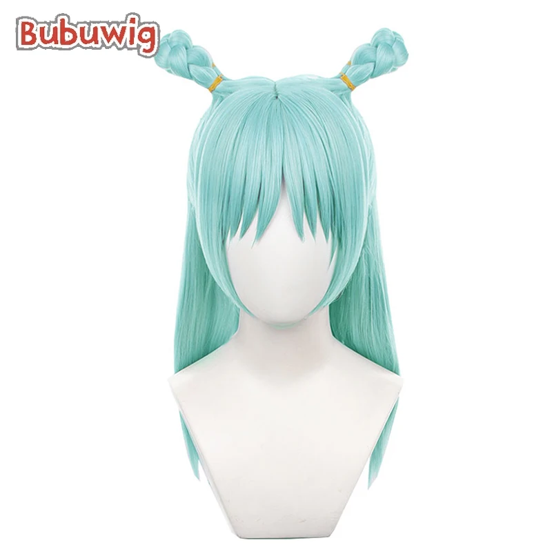 Bubuwig-Peluca de cabello sintético para Cosplay, cabellera de color verde claro, longitud de 55cm, resistente al calor