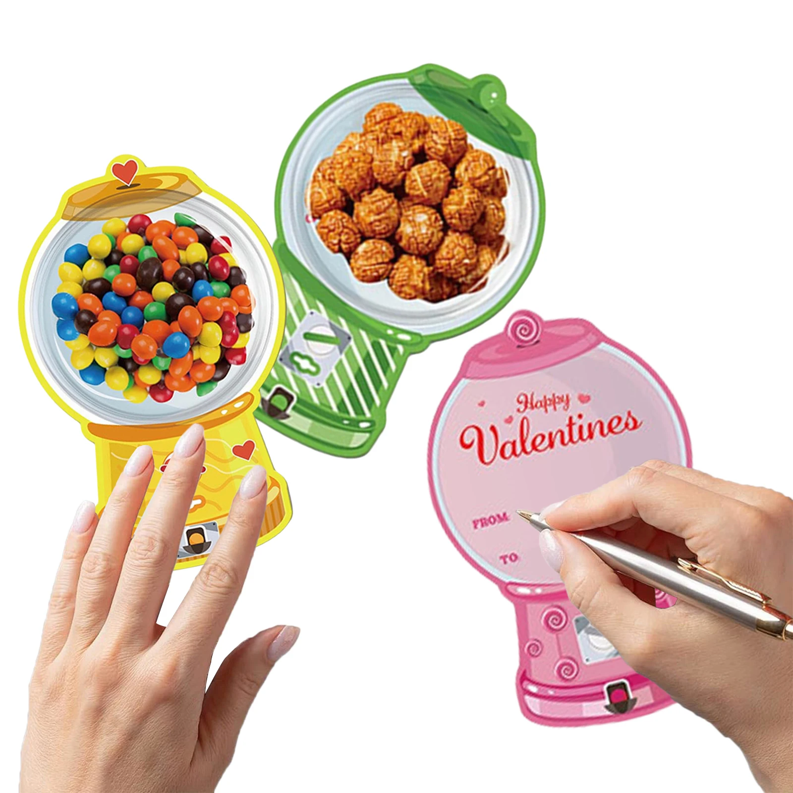 Juego de 18/36 Tarjetas de Felicitación de San Valentín con Diseños de Máquinas de Chicle, Tarjetas de Intercambio para el Día de San Valentín con Domos de Plástico para Niños