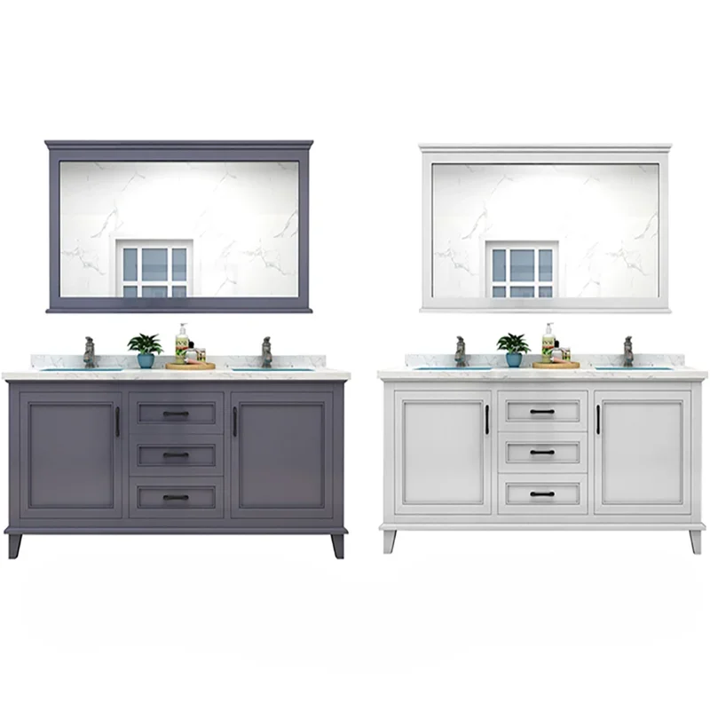 

Nordic Style Bathroom Furniture Set with American Oak Cabinet Marble Countertop Including Solid Wood Wash Basin Washbasin Storag