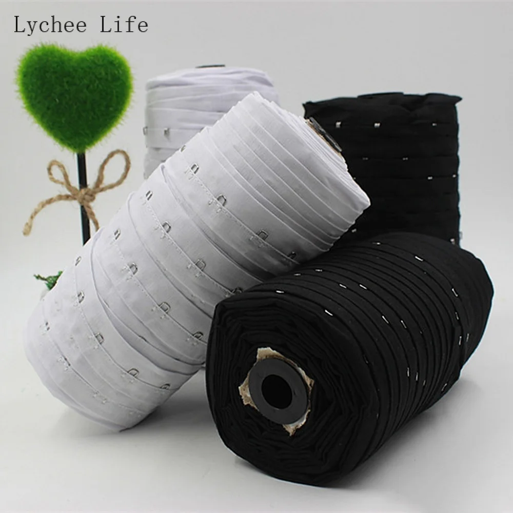 Lychee Life 1Yard Single Row Cotton Back Buckle For DIY Sewing Crafts Bra Extenders Hook Eye Tape Clothing Home Decoration