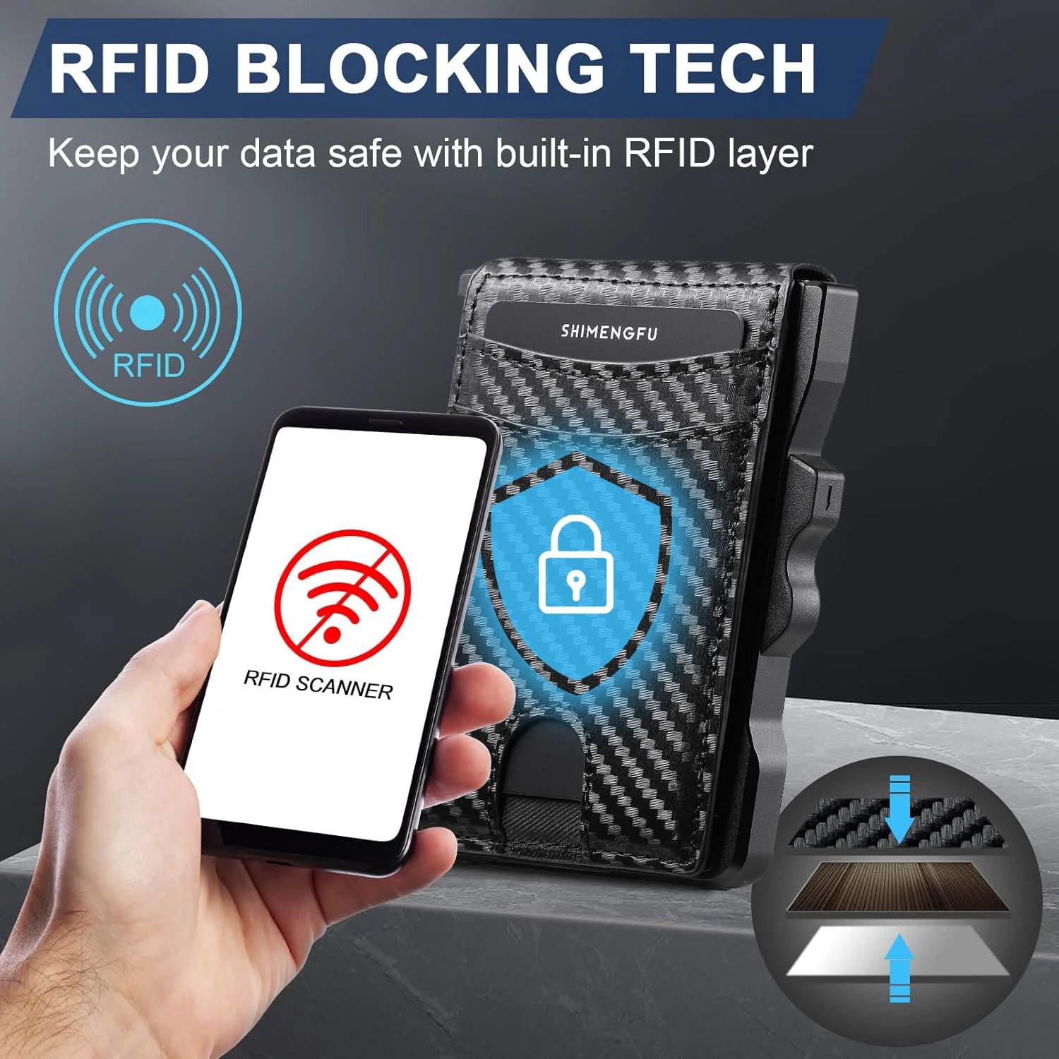 حامل بطاقات الائتمان للرجال، محفظة حجب RFID، صندوق ألومنيوم، مشبك نقود، مشبك نقود، محمي، مصمم، محافظ
