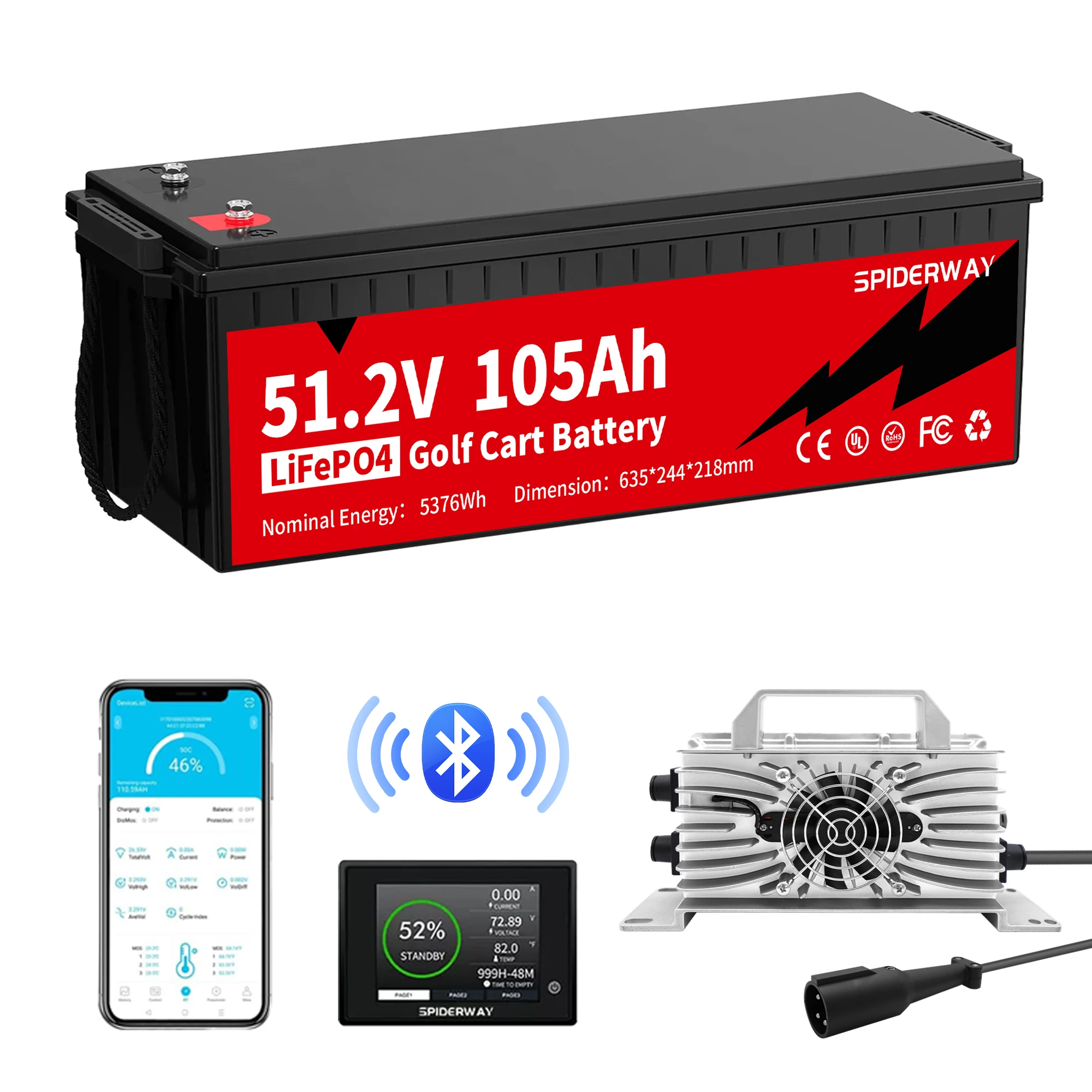 

48Volt 105Ah Golf Cart LiFePO4 Lithium Battery with Fast Charger for Club Car Carryall Transporter