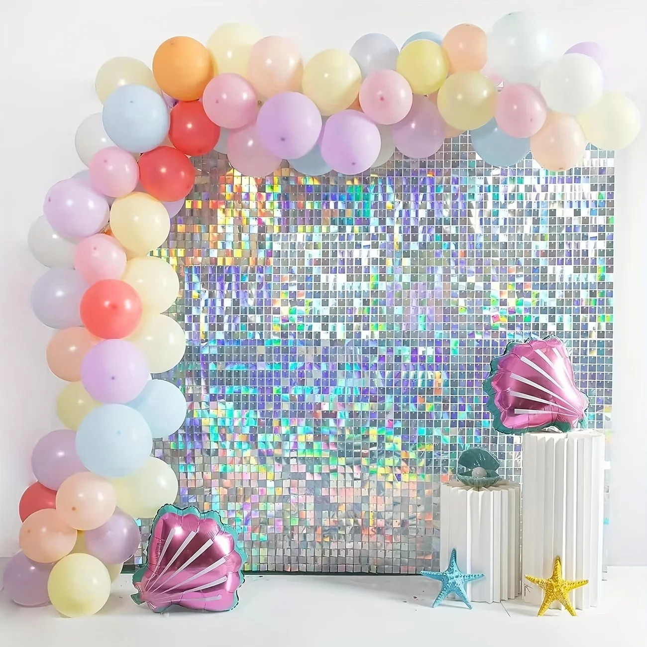 

18pcs Rainbow Silver Sequin Party Backdrop Panels |Glitter Wall Backdrop for Photo Booth,Wedding,Birthday,Engagement Decorations