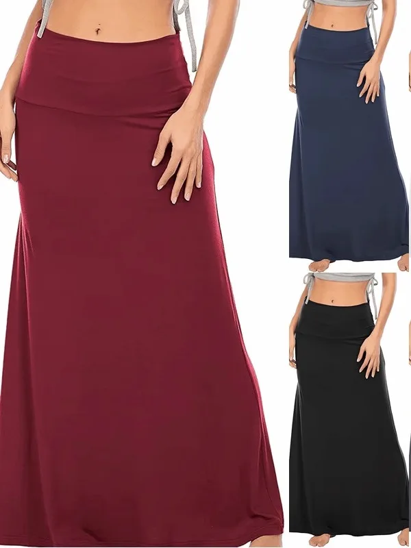 

High Waist A-Line Skirt Casual Color Women's Faion Polyester Cotton Blend Comfortable Fit Casual Skirts
