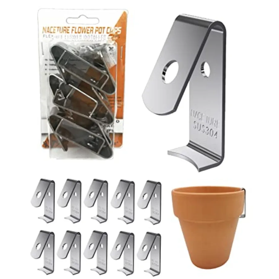 

12 Pack Stainless Steel Plant Hangers Flower Pot Clips Outdoor Wall Hook Metal Plant Stand Holds 5 to 8 Standard Flower Pot